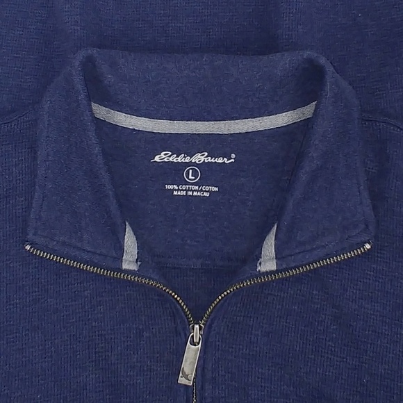 Eddie Bauer Navy Henley Thermal Sweater Size L - Picture 4 of 6